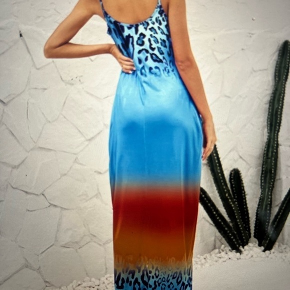 La Mode Woman Blue&Ginger Ombre Leopard Maxi Dress, Size XL - Picture 2 of 6